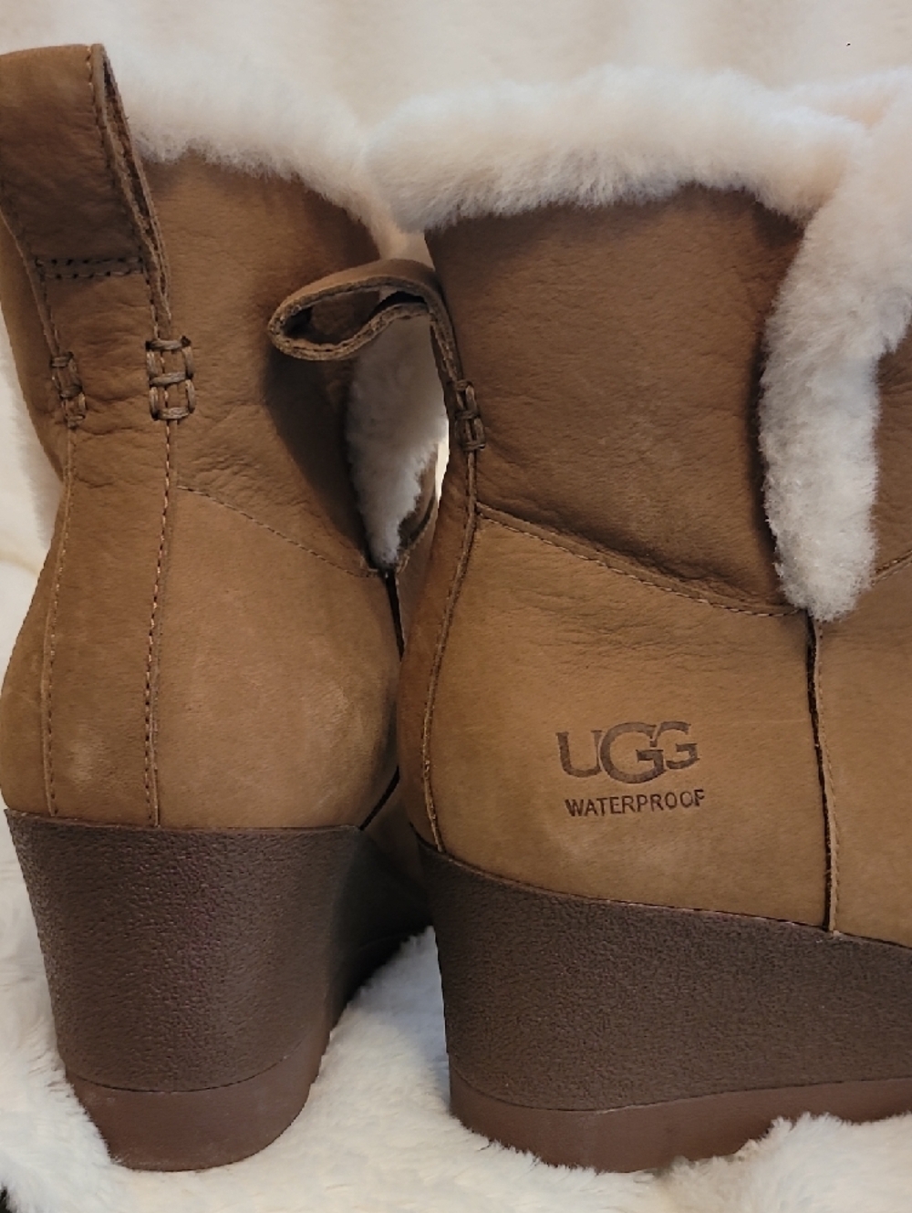 UGG Devorah Brown Suede Shearling-Trim Wedge Boots - Picture 6 of 8